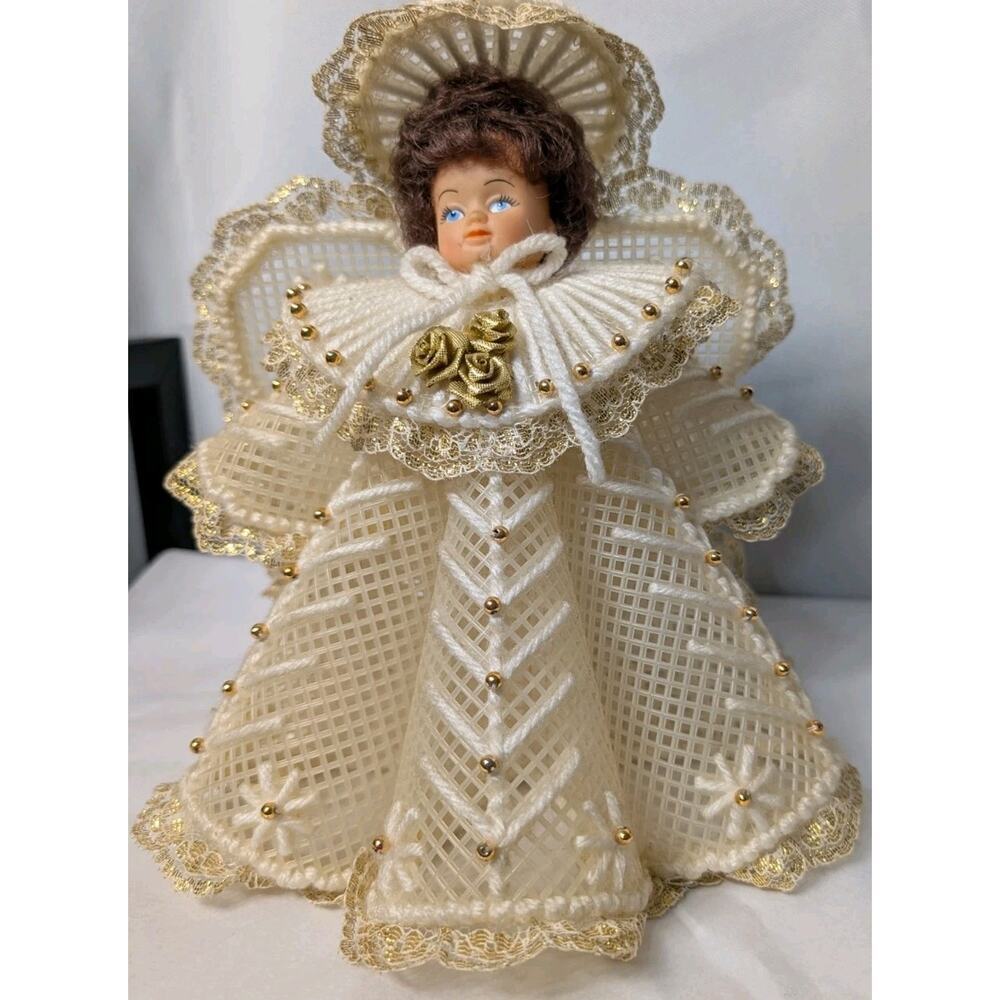 Vintage Handmade Plastic Canvas Angel Christmas Decor 1960's